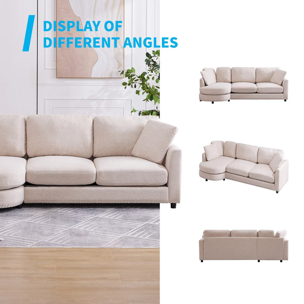 Beige L Shaped Sectional Sofa with Chaise B7535
