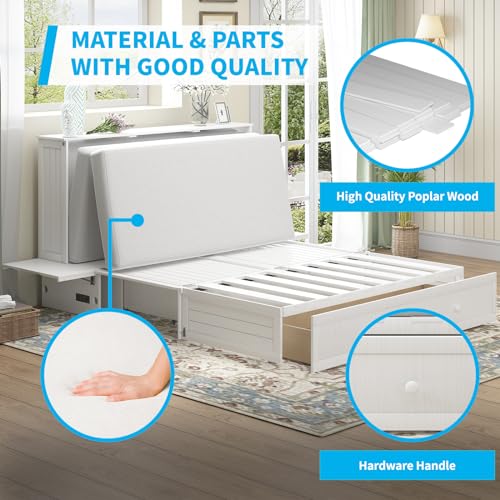 Queen Murphy Bed with Tri-Folding Mattress and 2 Storage Drawers J7709