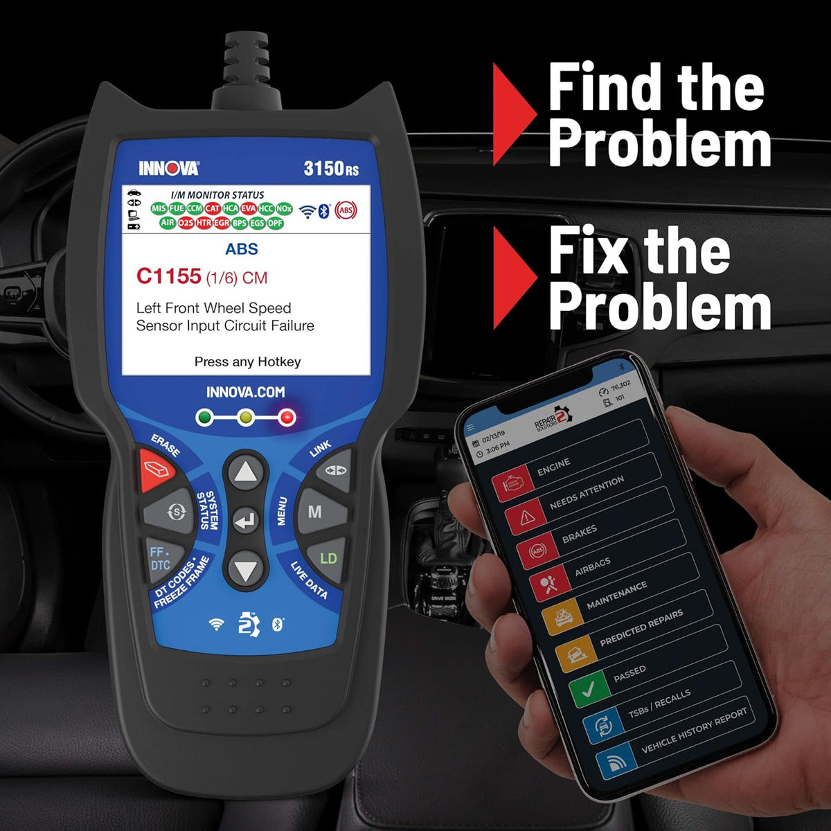 OBD2 Scanner Car Code Reader with ABS SRS Live Data J51616