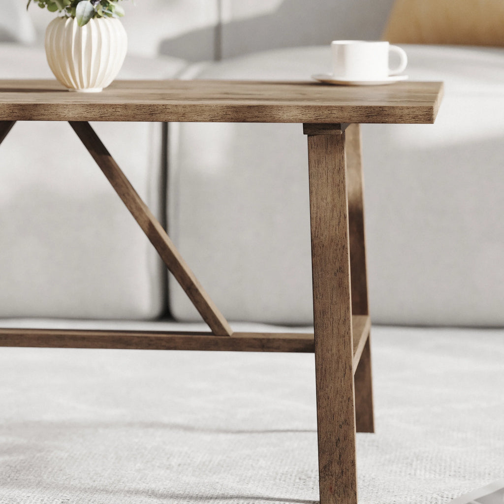 Solid Wood Farmhouse Coffee Table in Rustic Brown R389