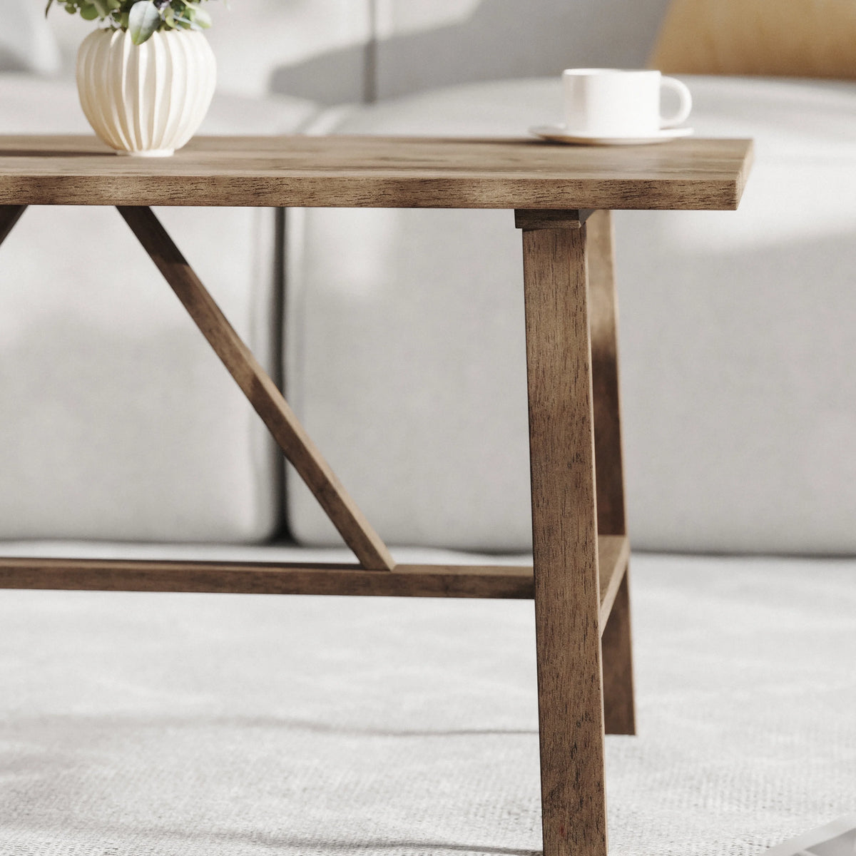 Solid Wood Farmhouse Coffee Table in Rustic Brown R389