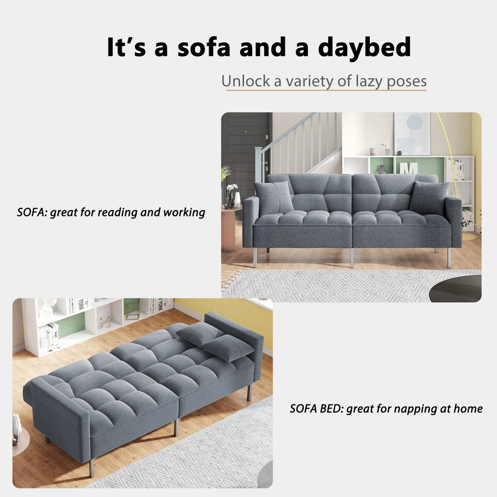 Dark Gray Linen Convertible Futon Sofa Bed X768
