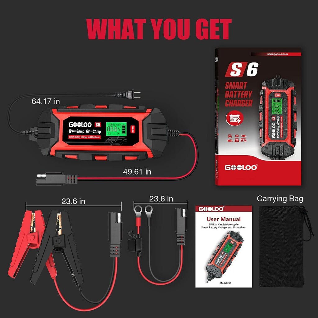6 Amp 6V 12V Battery Charger Maintainer for Lead-Acid Battery Up to 150Ah LCD Display Pack of 2 A142