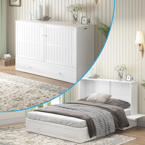 Queen Murphy Bed with Tri-Folding Mattress and 2 Storage Drawers J7709
