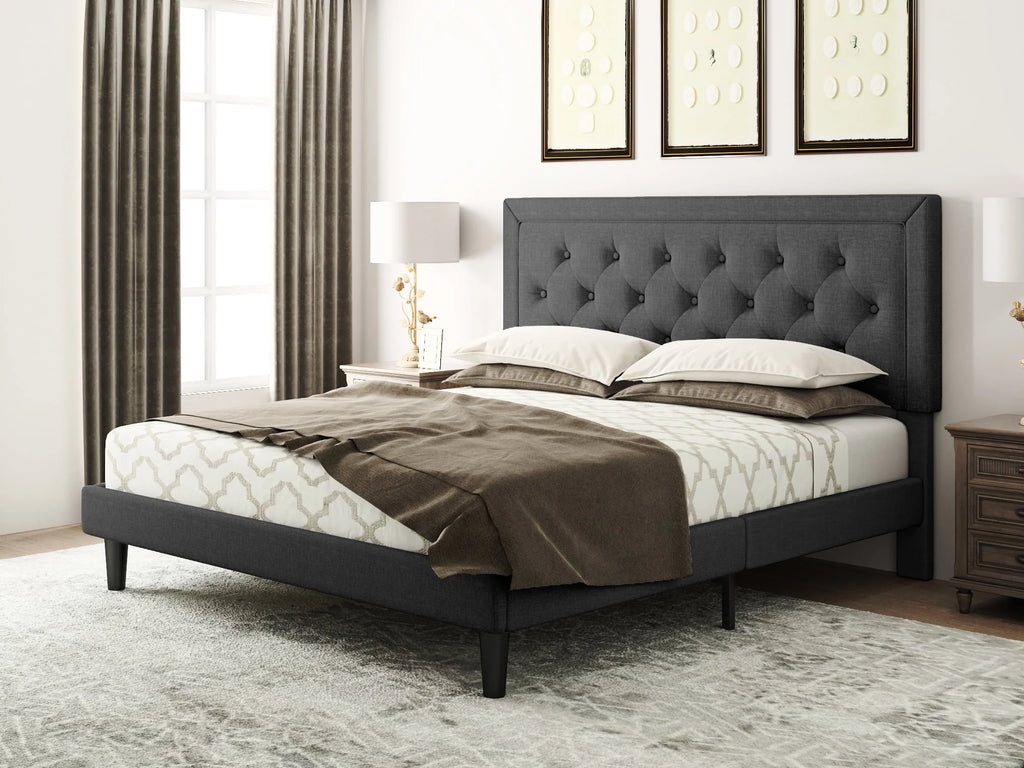 Queen Size Dark Grey Upholstered Platform Bed Frame S85918