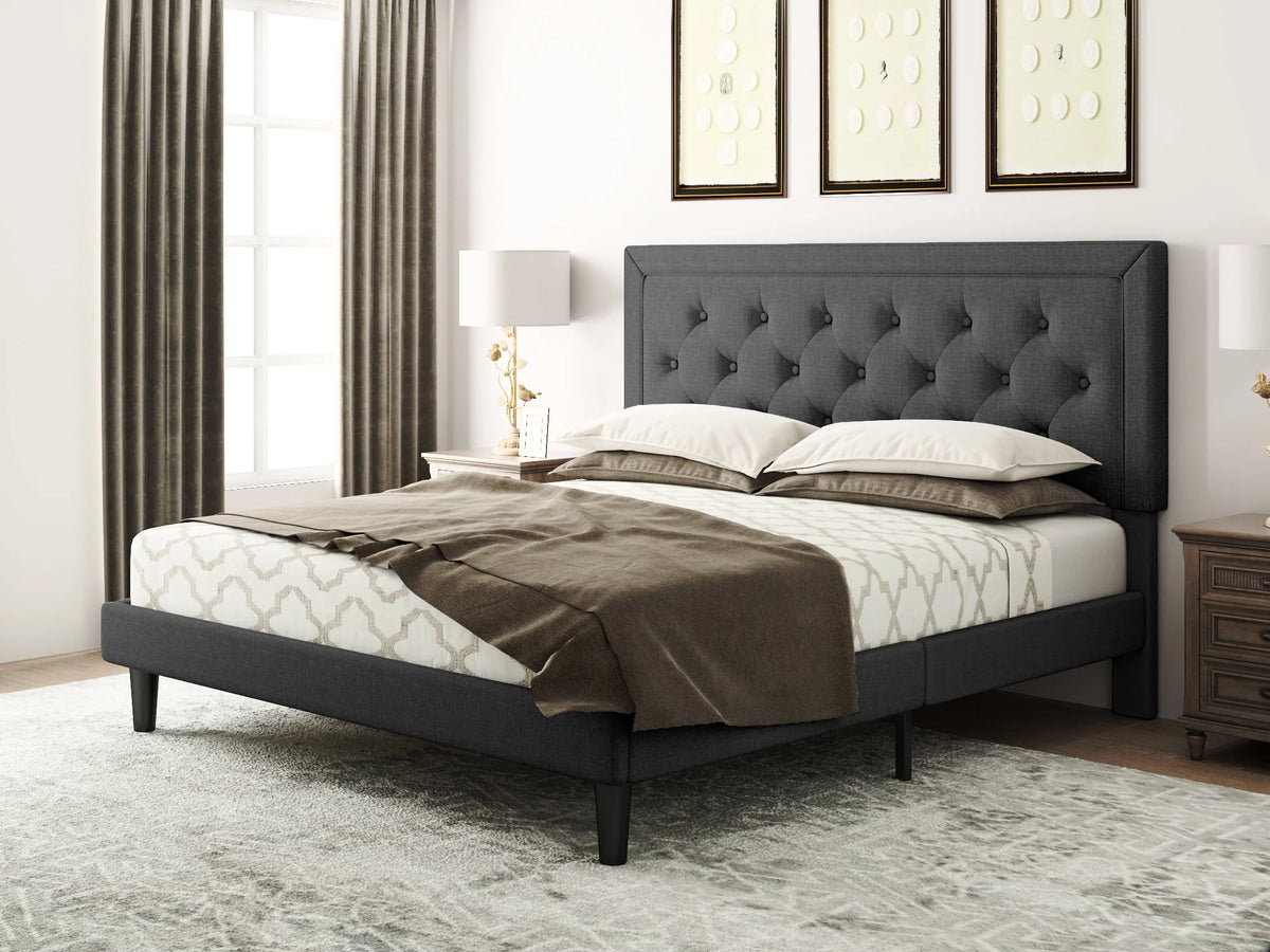 Queen Size Dark Grey Upholstered Platform Bed Frame S85918