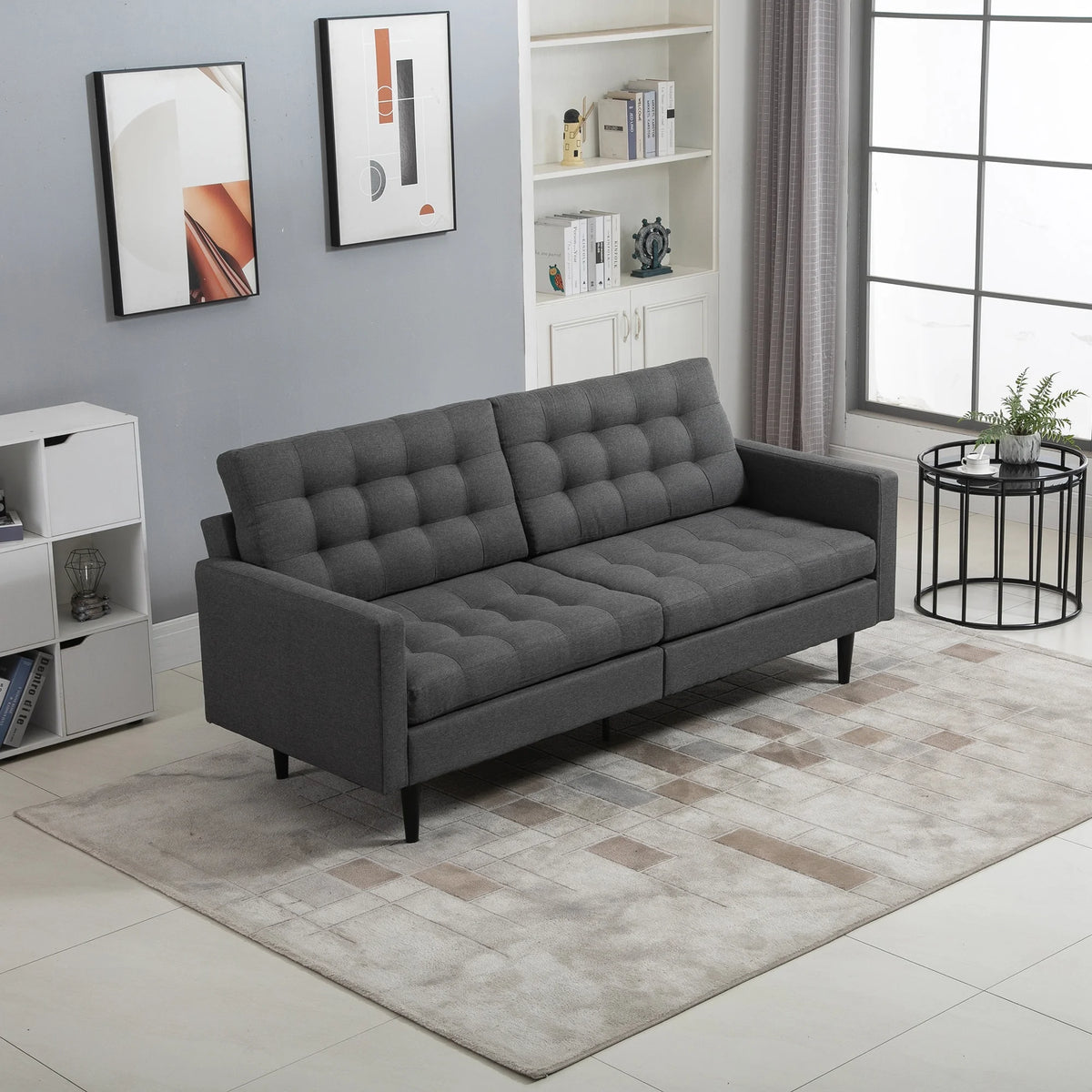 Grey Linen Fabric Convertible Sofa Bed B8057