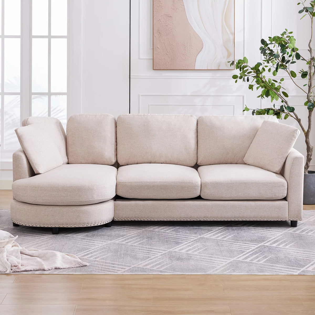 Beige L Shaped Sectional Sofa with Chaise B7535