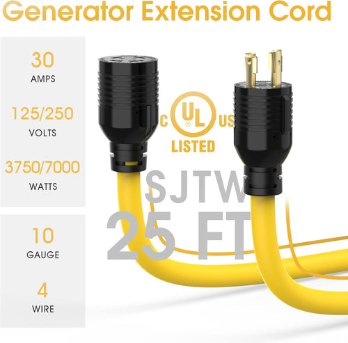 30A 125/250V 7500W Generator Power Extension Cord 25 Feet P34682