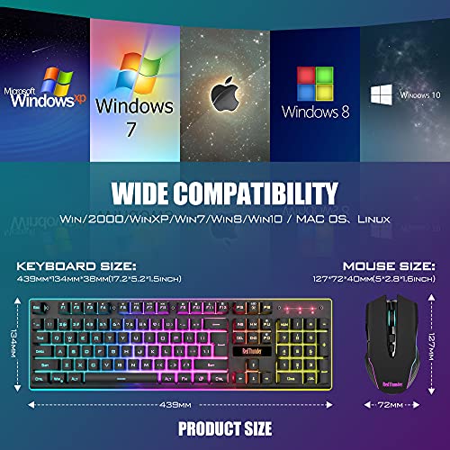 Wireless Gaming Keyboard and Mouse Combo with LED Backlit Rechargeable 3800mAh Battery, Mechanical Feel Anti-ghosting Keyboard and 7D 3200DPI Mice (Black) Y353609
