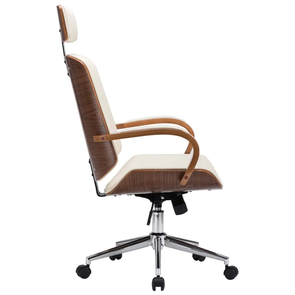 Cream Faux Leather Bentwood Swivel Office Chair N7234