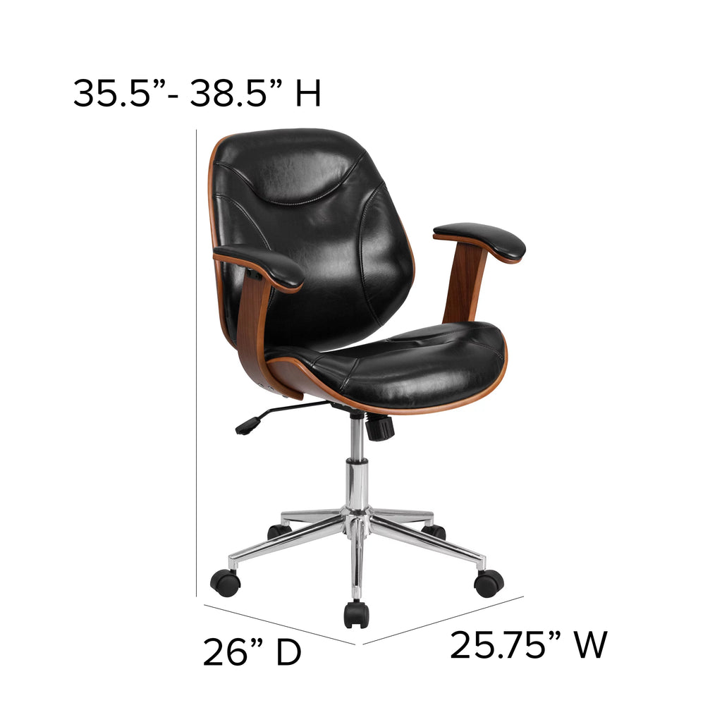 Black LeatherSoft Mid-Back Ergonomic Swivel Office Chair with Arms C137284