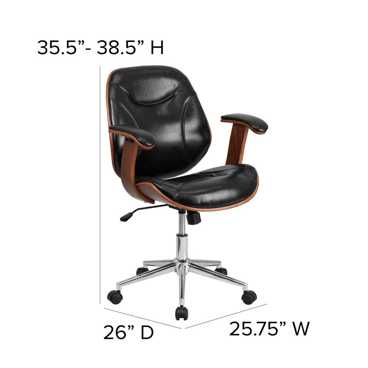 Black LeatherSoft Mid-Back Ergonomic Swivel Office Chair with Arms C137284