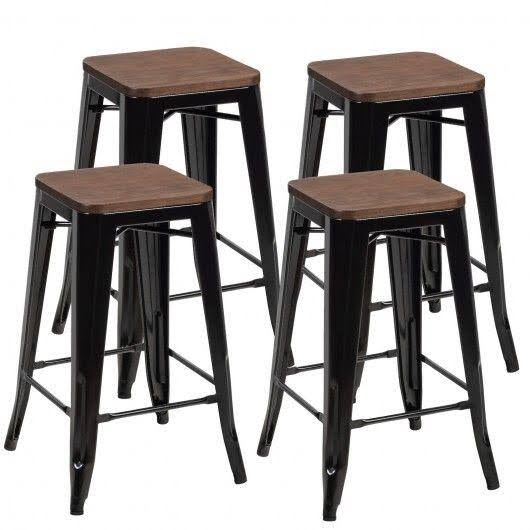 Set of 4 Counter Height Backless Barstool with Wood Seat F7807