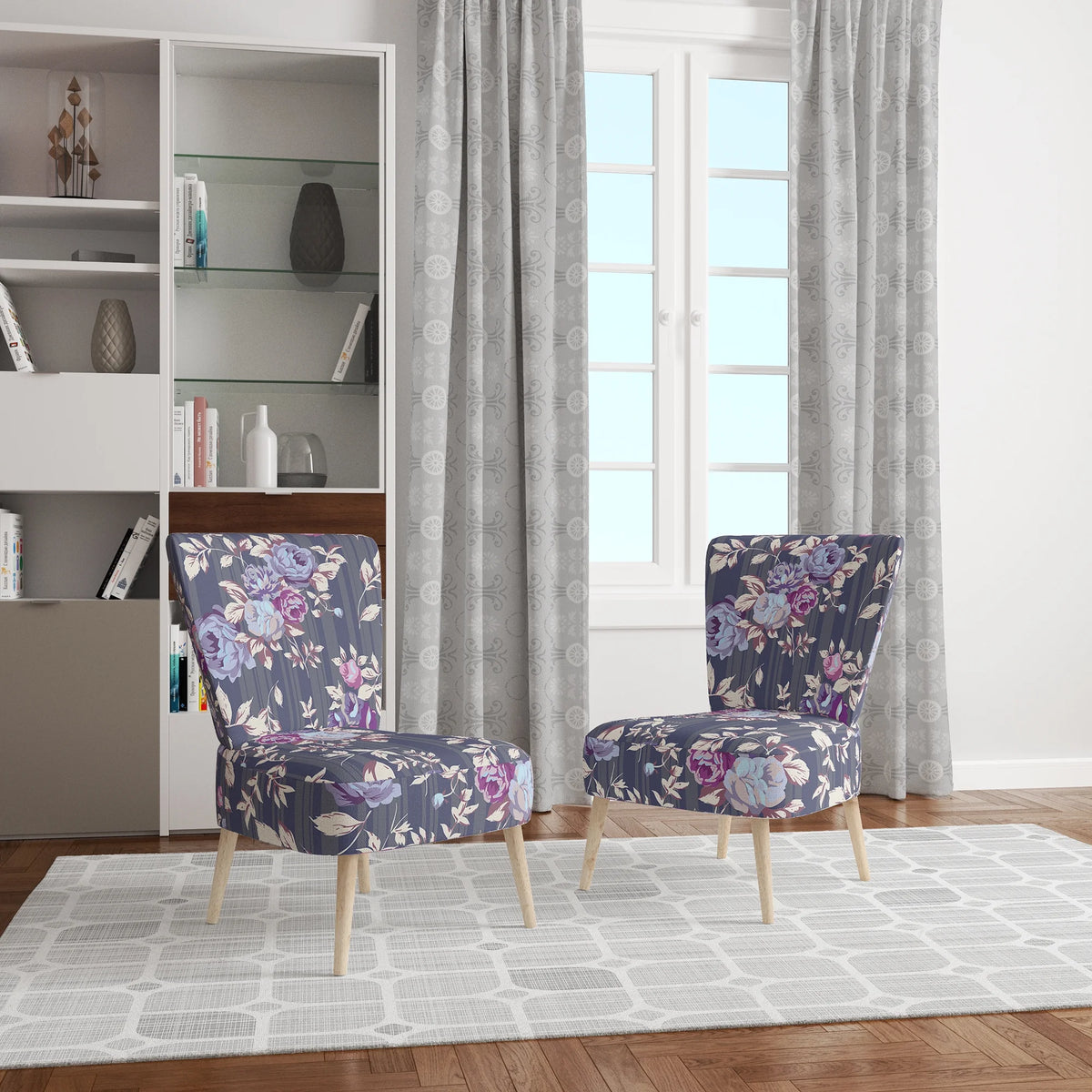 Upholstered Patterned Accent Chair and Arm Chair N63961