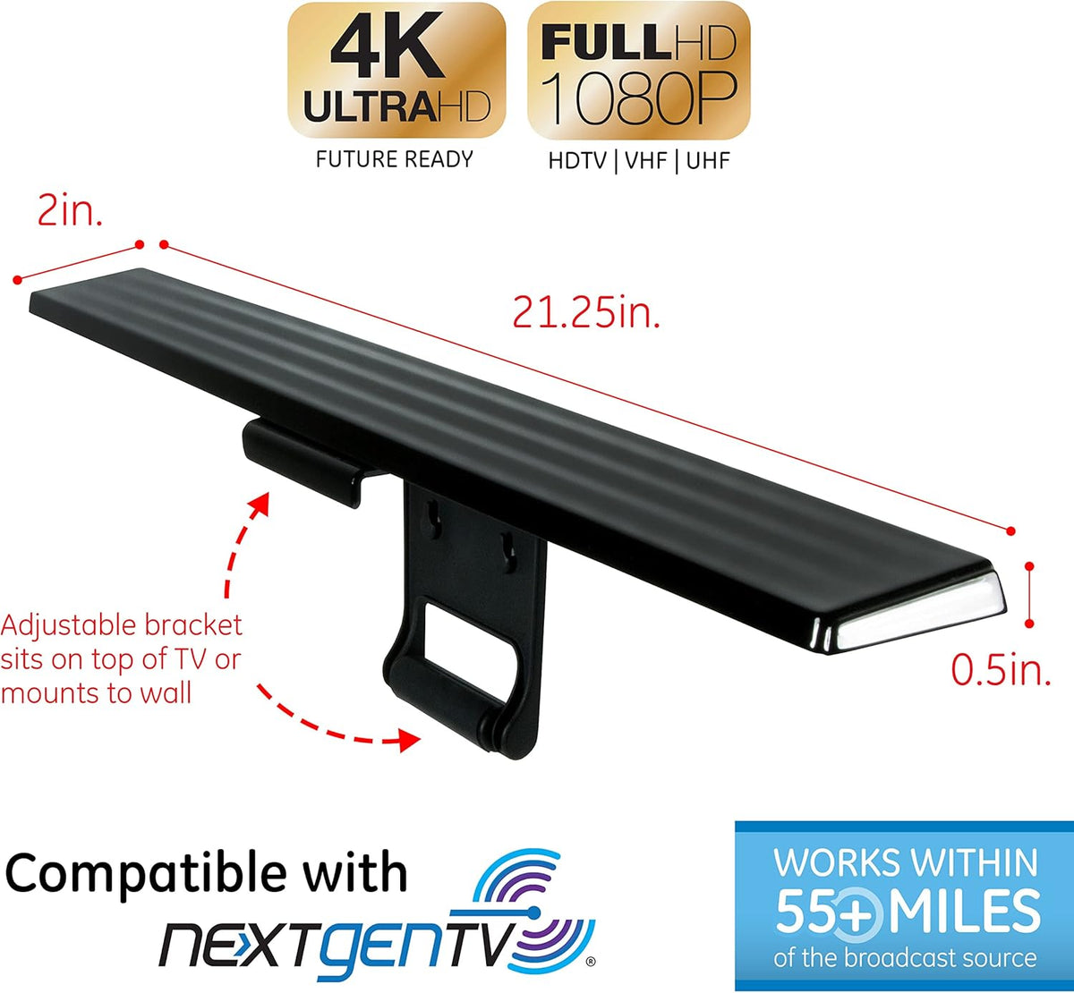 Amplified HD Digital TV Antenna with 5ft Coax Cable K9063