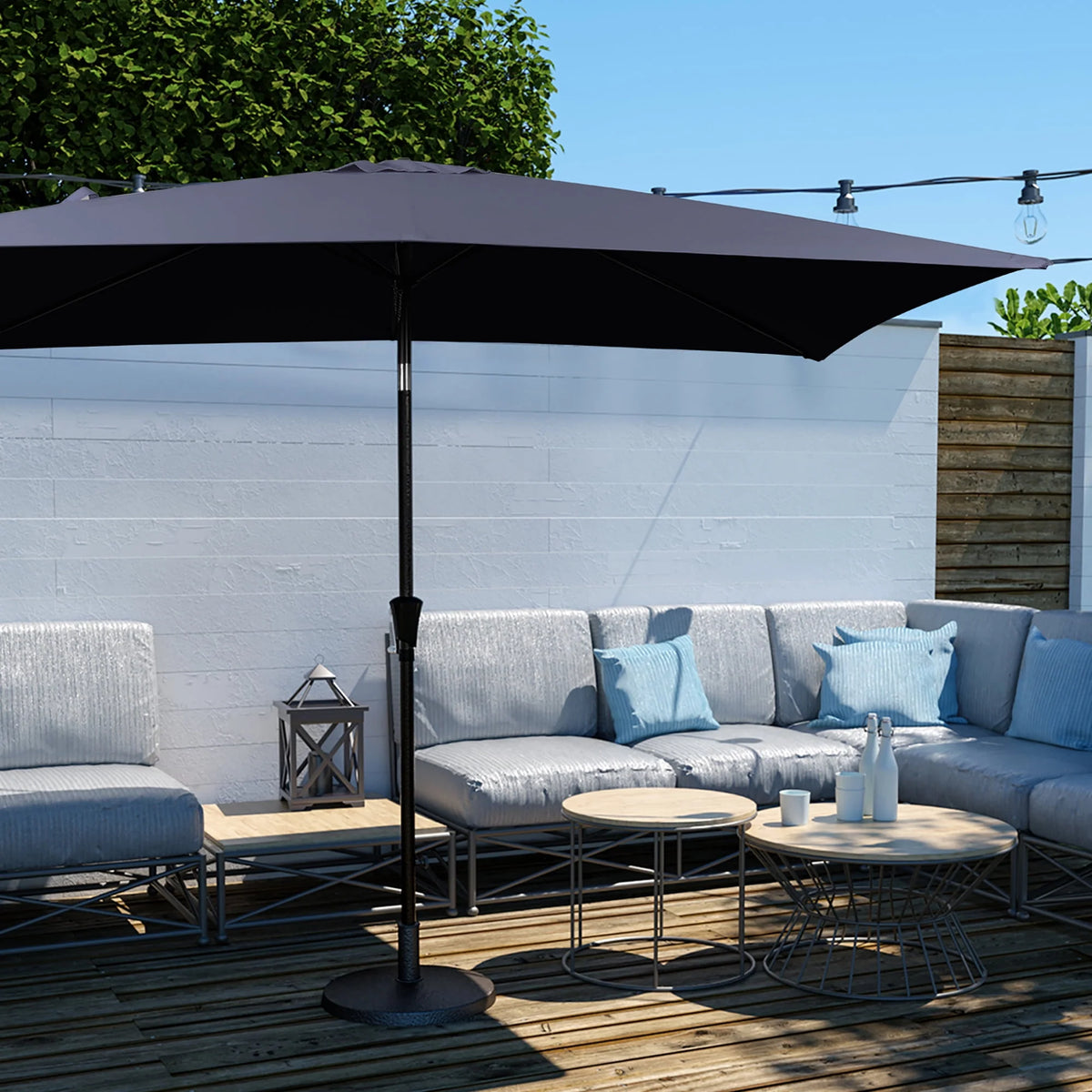 6.5' x 10' Rectangular Beige Patio Umbrella Y9855