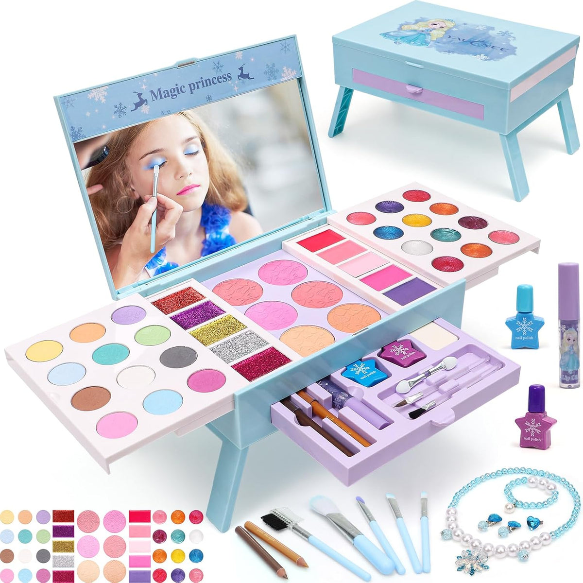 60pcs Princess Makeup Vanity Kit with Pretend Play Cosmetics K16832
