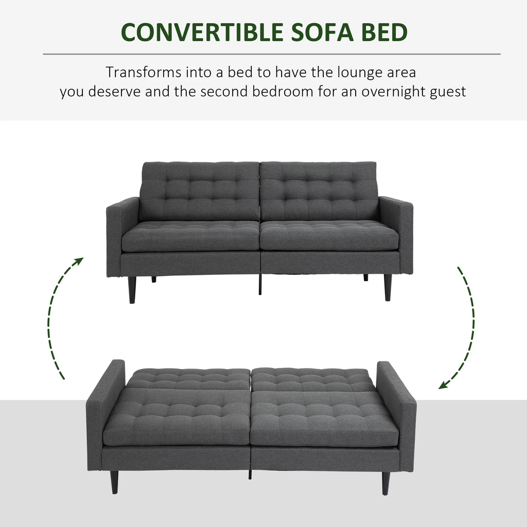Grey Linen Fabric Convertible Sofa Bed B8057