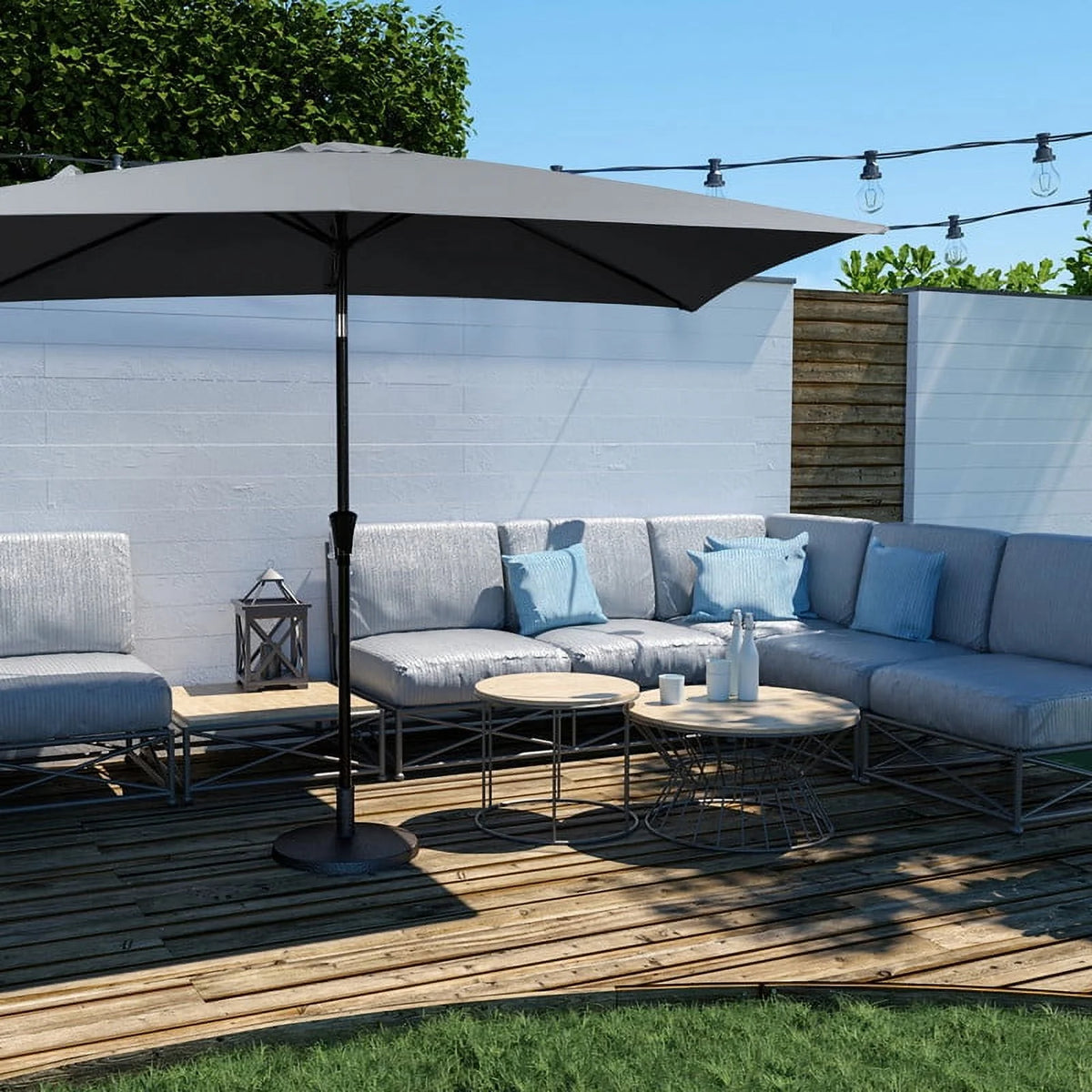 6.5' x 10' Rectangular Beige Patio Umbrella Y9855