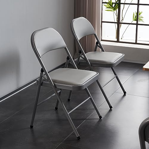 Grey 4 Pack Padded Folding Chairs with Steel Frame T147873