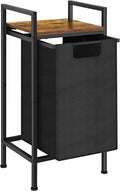 Black Laundry Hamper Basket with Removable Bag and Wood Shelf K869