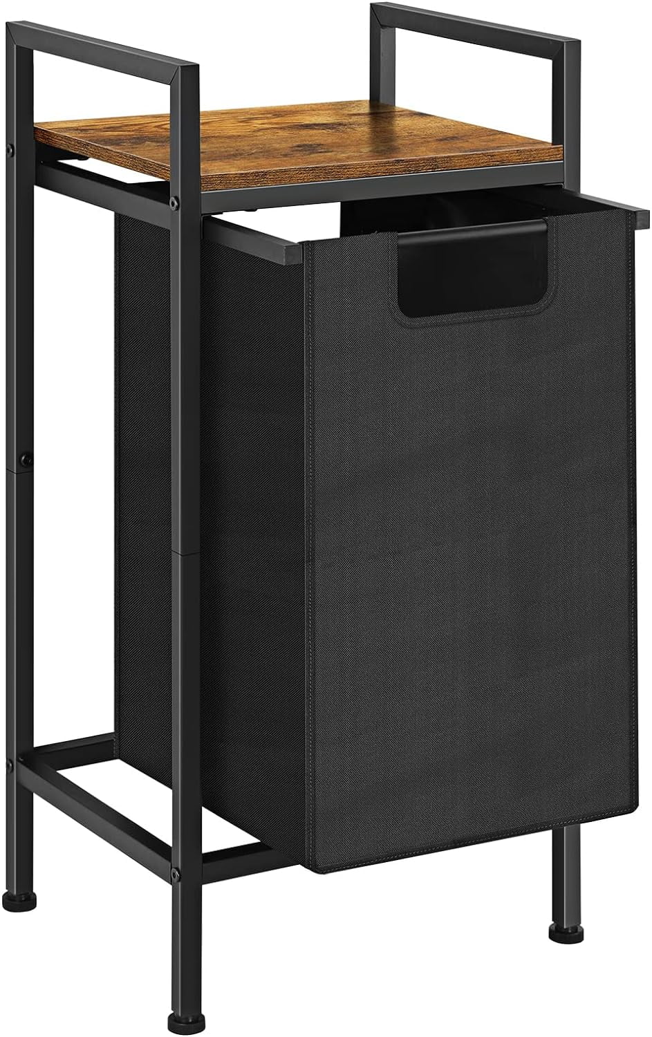 Black Laundry Hamper Basket with Removable Bag and Wood Shelf K869