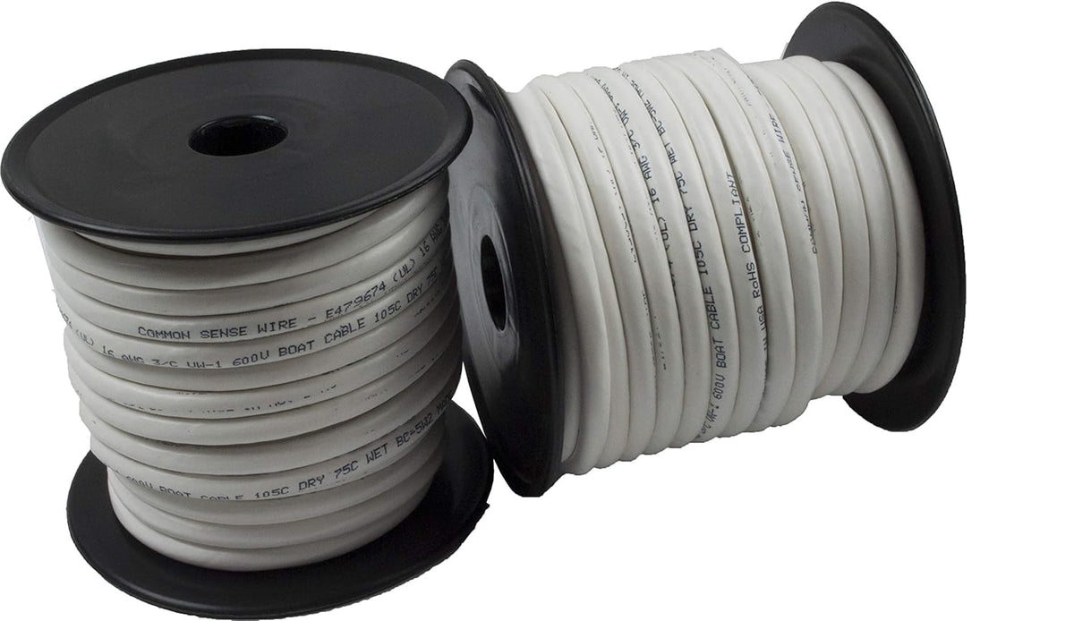 10/3 AWG Triplex Round AC Marine Wire Tinned Copper Boat Cable 500 Feet Black/White/Green T690