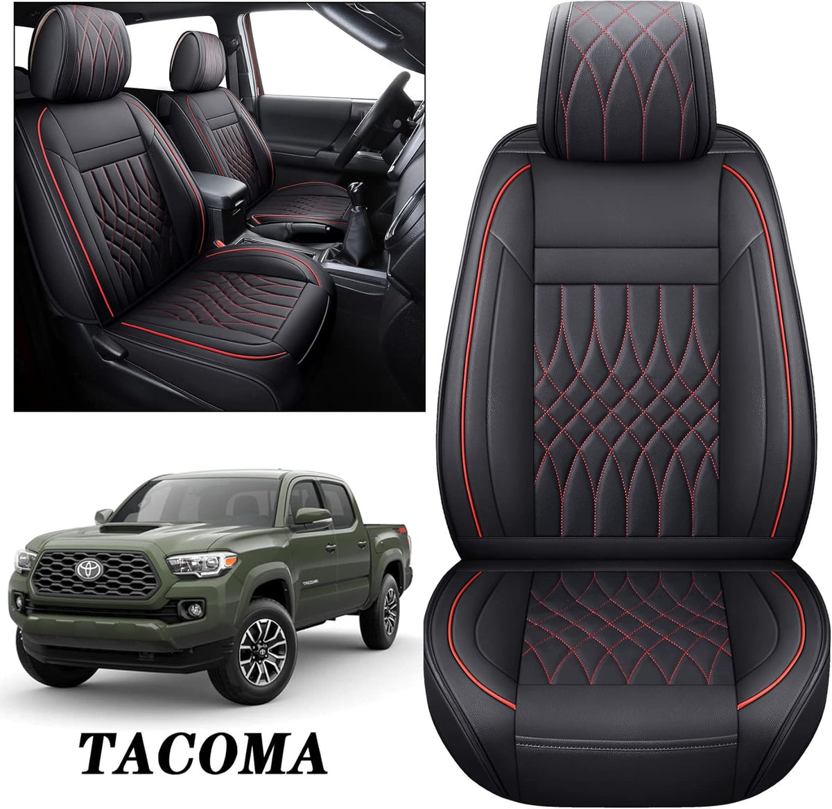 Toyota Tacoma Seat Covers 2005-2022 Crew Double Cab Pickup Airbag Compatible Black T49952