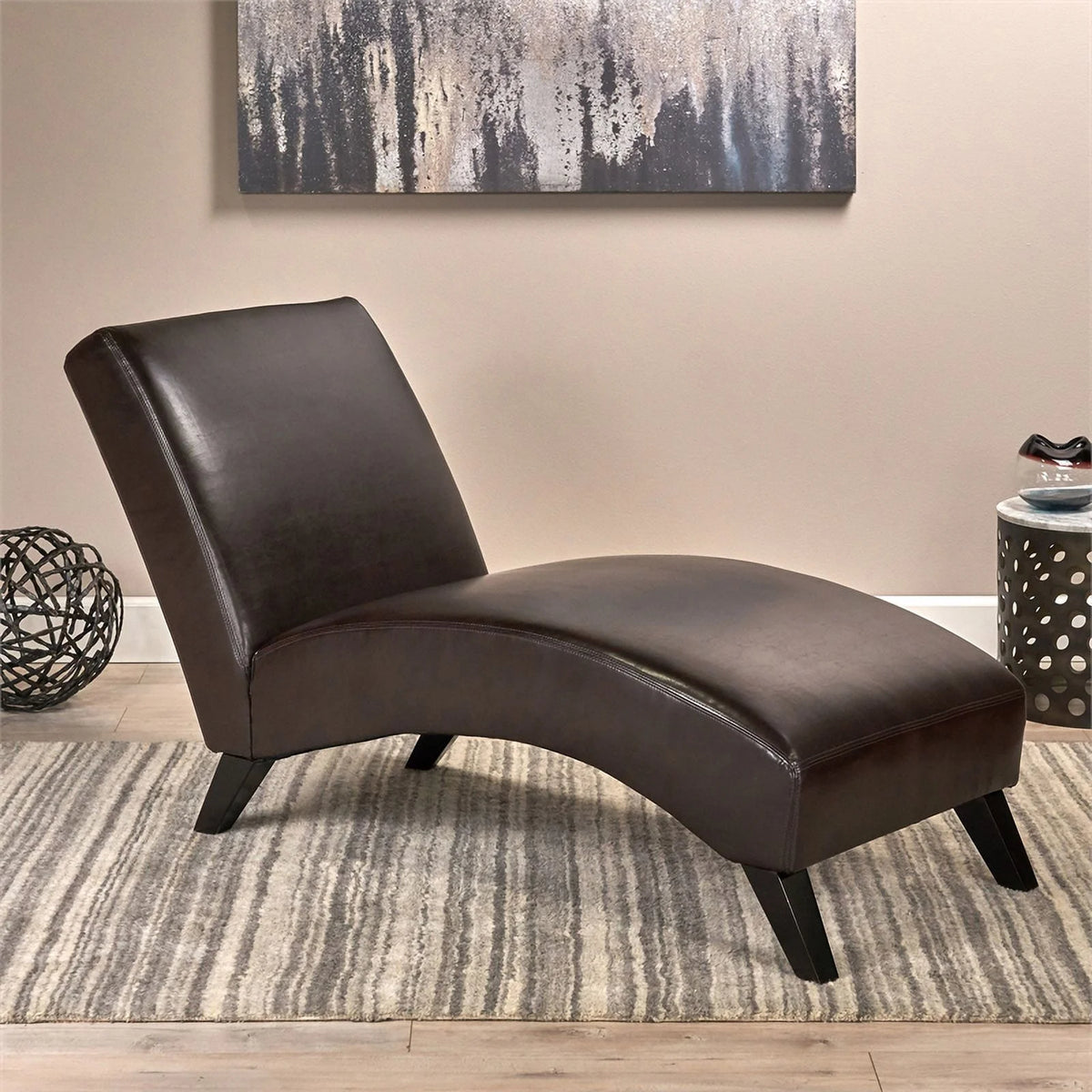 Brown Bonded Faux Leather Chaise Lounge N946