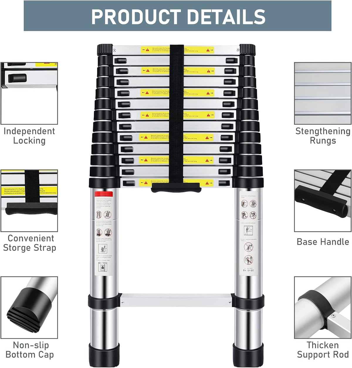 Telescoping Ladder 16.5FT Aluminum Alloy Folding Ladder, 330 lbs Load R49815