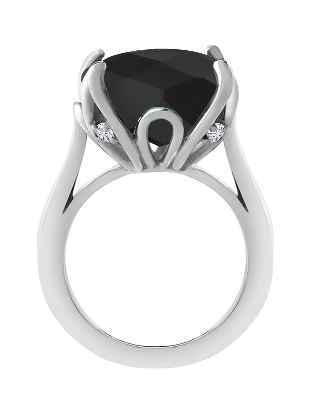 925 Sterling Silver Black Onyx and White Moissanite Engagement Ring W588535