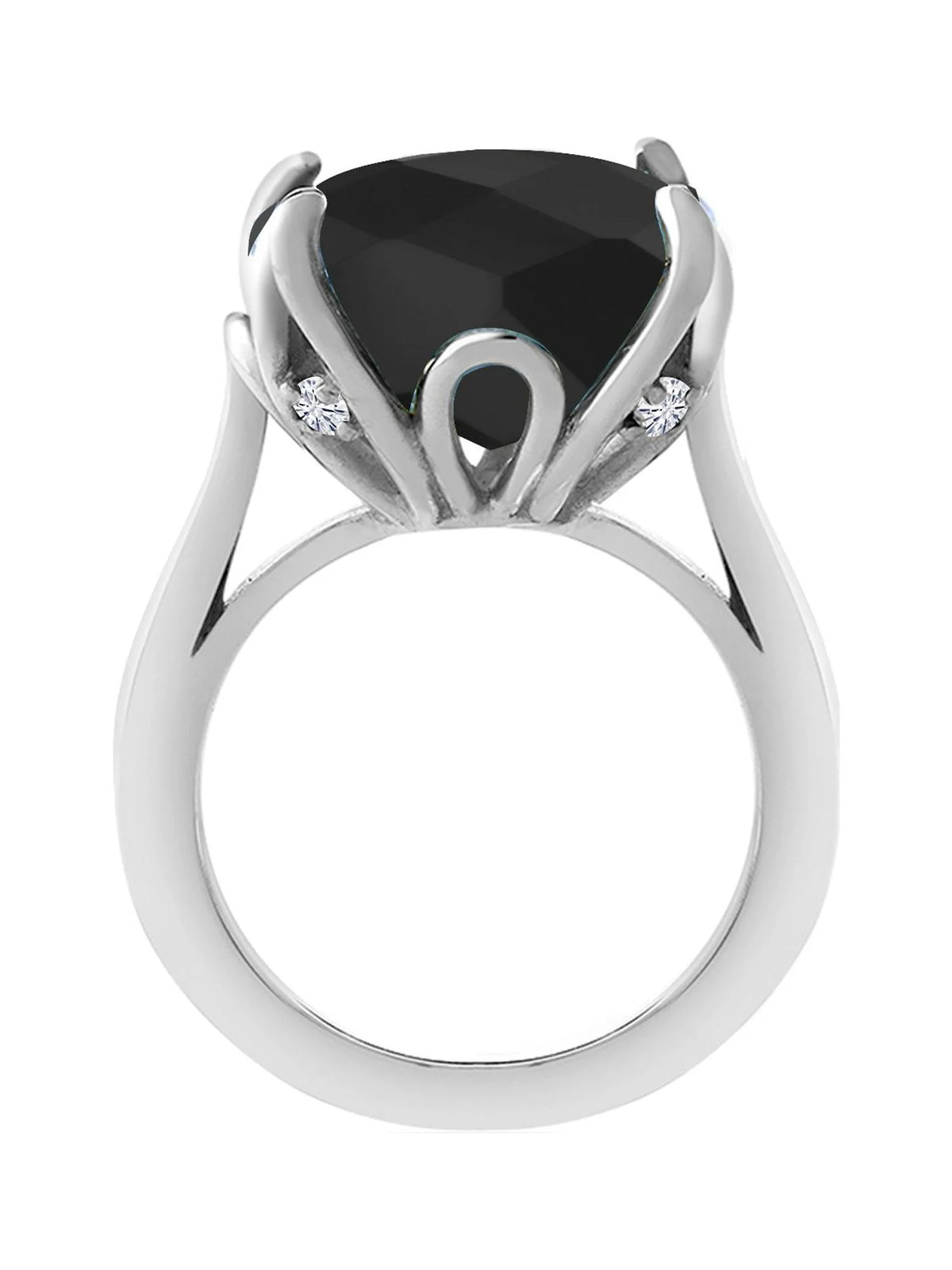 925 Sterling Silver Black Onyx and White Moissanite Engagement Ring W588535