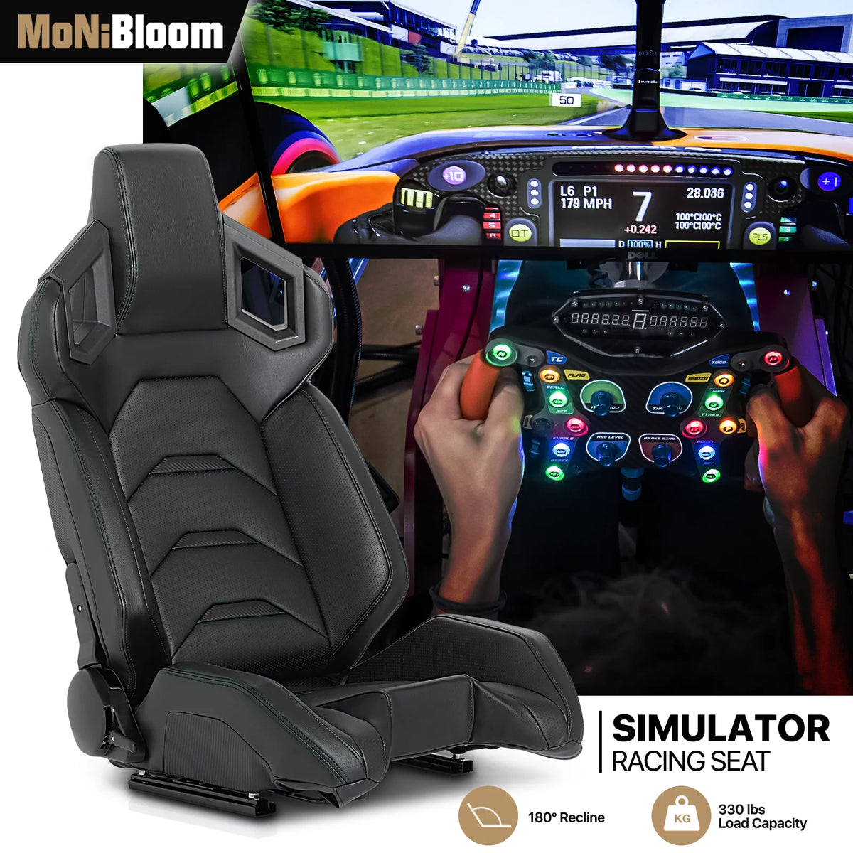 Black Ergonomic Racing Seat with Adjustable Slide E823041