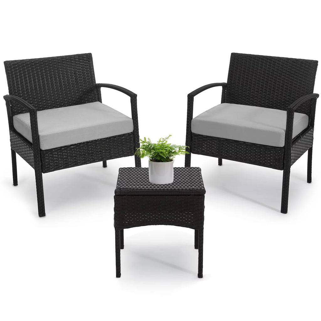 3 Piece Rattan Bistro Set with Side Table and Cushions E447
