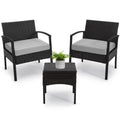 3 Piece Rattan Bistro Set with Side Table and Cushions E447