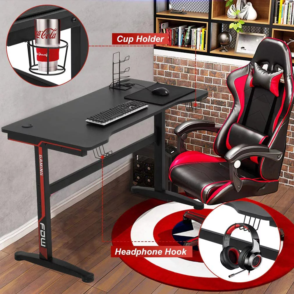 Extra Large Ergonomic Carbon Fiber Gaming Desk with Cup Holder G83105