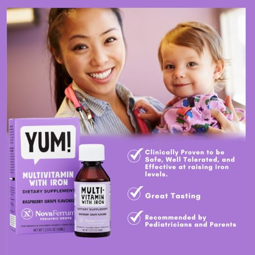 Multivitamin with Iron for Infants Toddlers Kids Ages 4 & Under Gluten Free Certified Sugar Free Raspberry Grape 50 Servings N942028