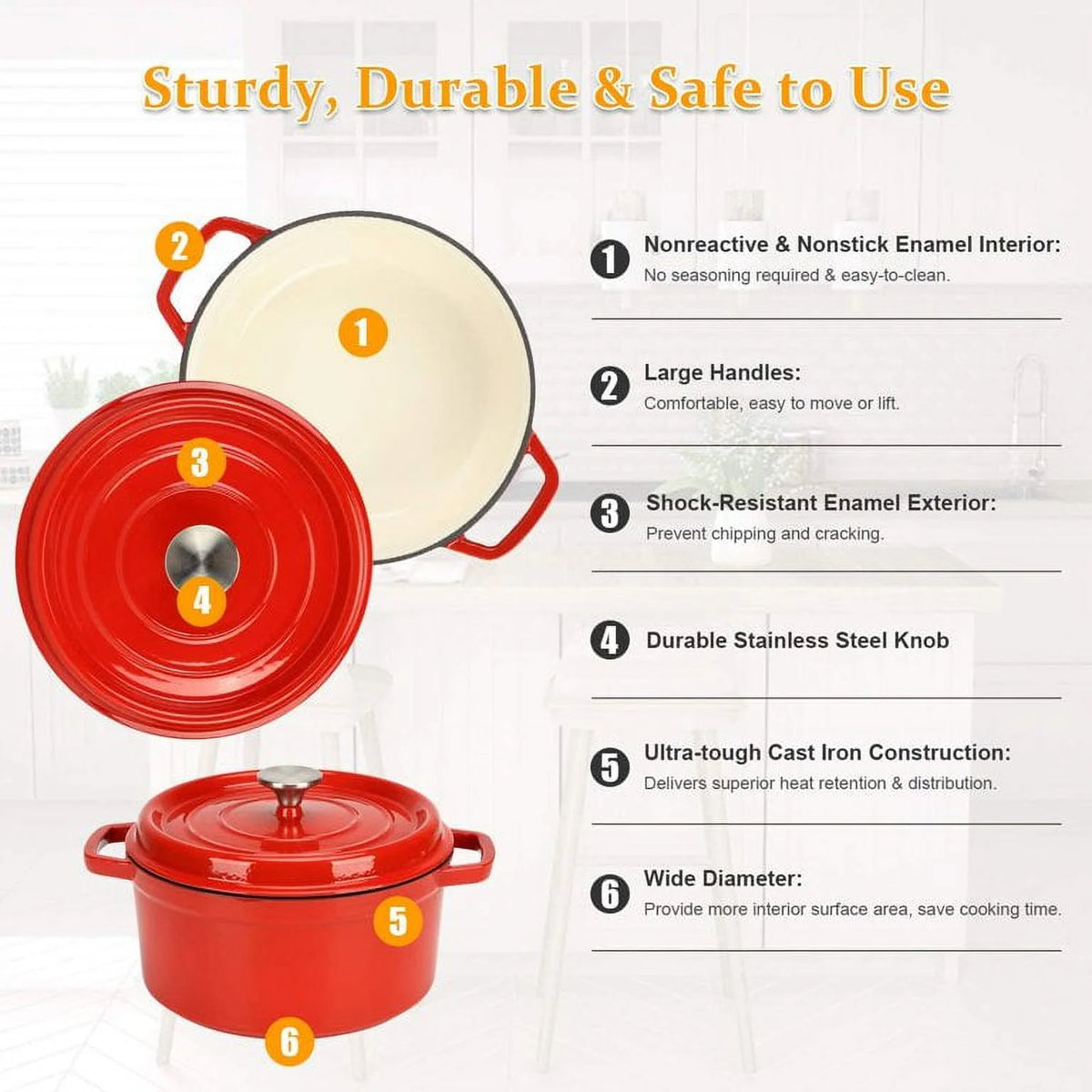 13" Round 5 qt Enameled Cast Iron Dutch Oven A258044