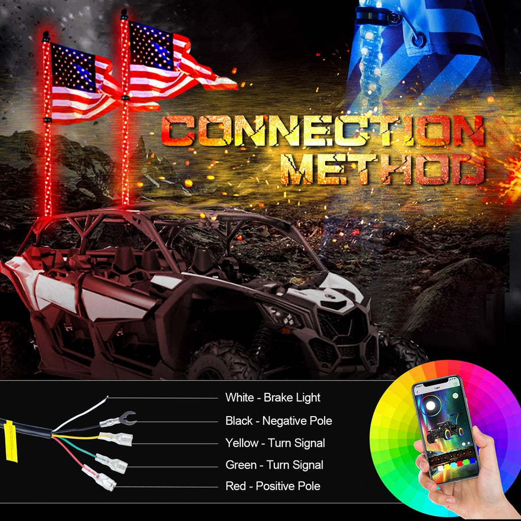 2PCS 5FT LED Whips Light with Remote and app J2011