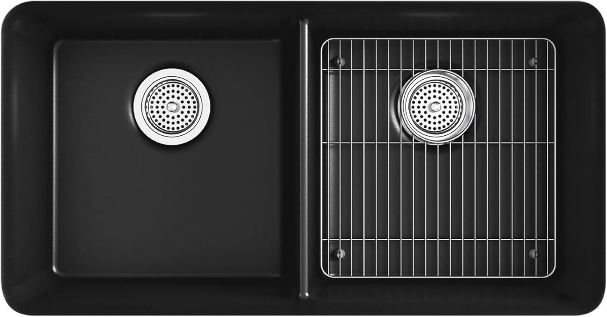 Undermount Double Equal Sink with Rack, Matte Black A802356