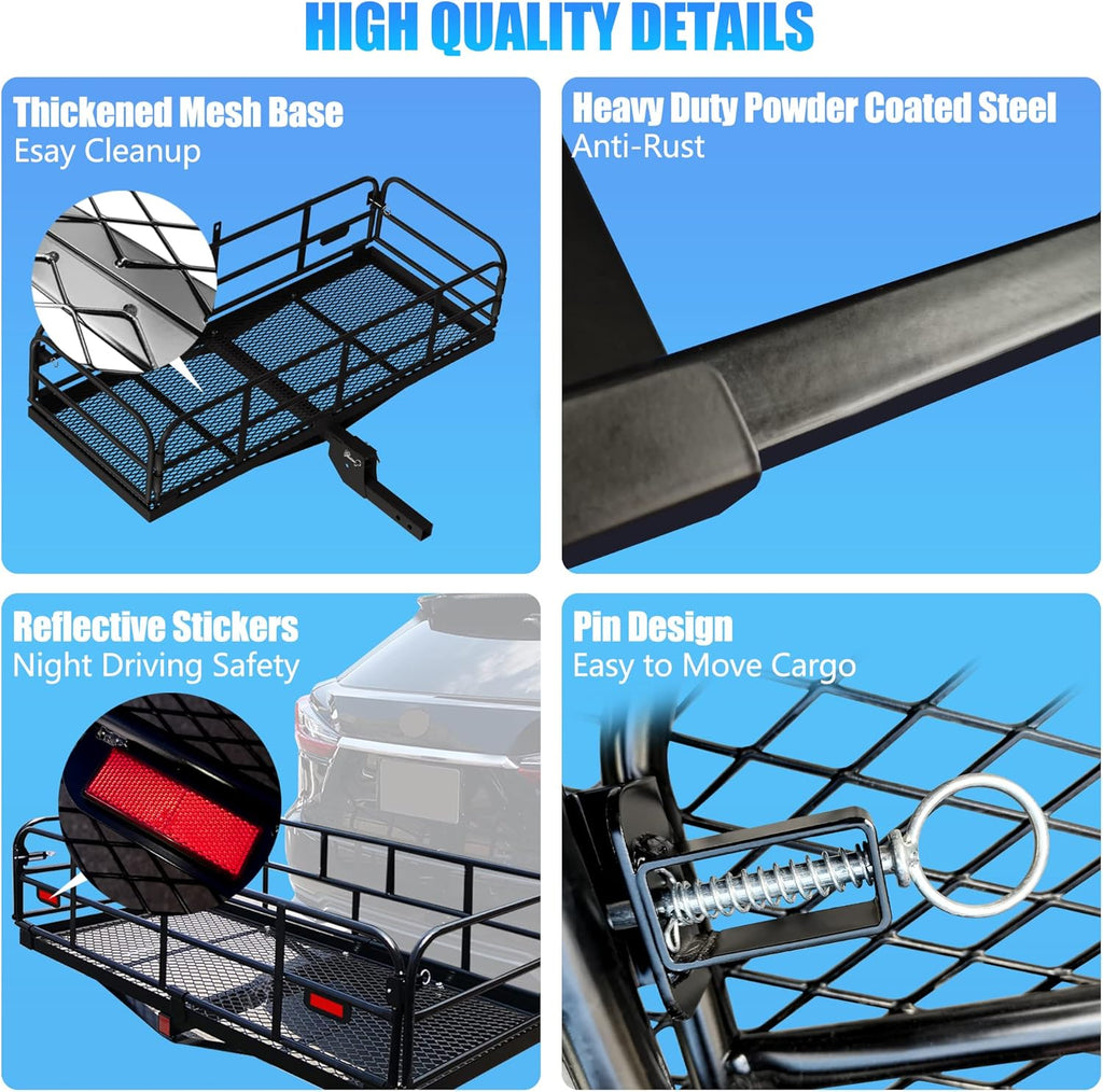 500 Lbs Heavy Duty Folding Hitch Mount Cargo Carrier 60"x24"x14.4" for 2" Receiver O301458
