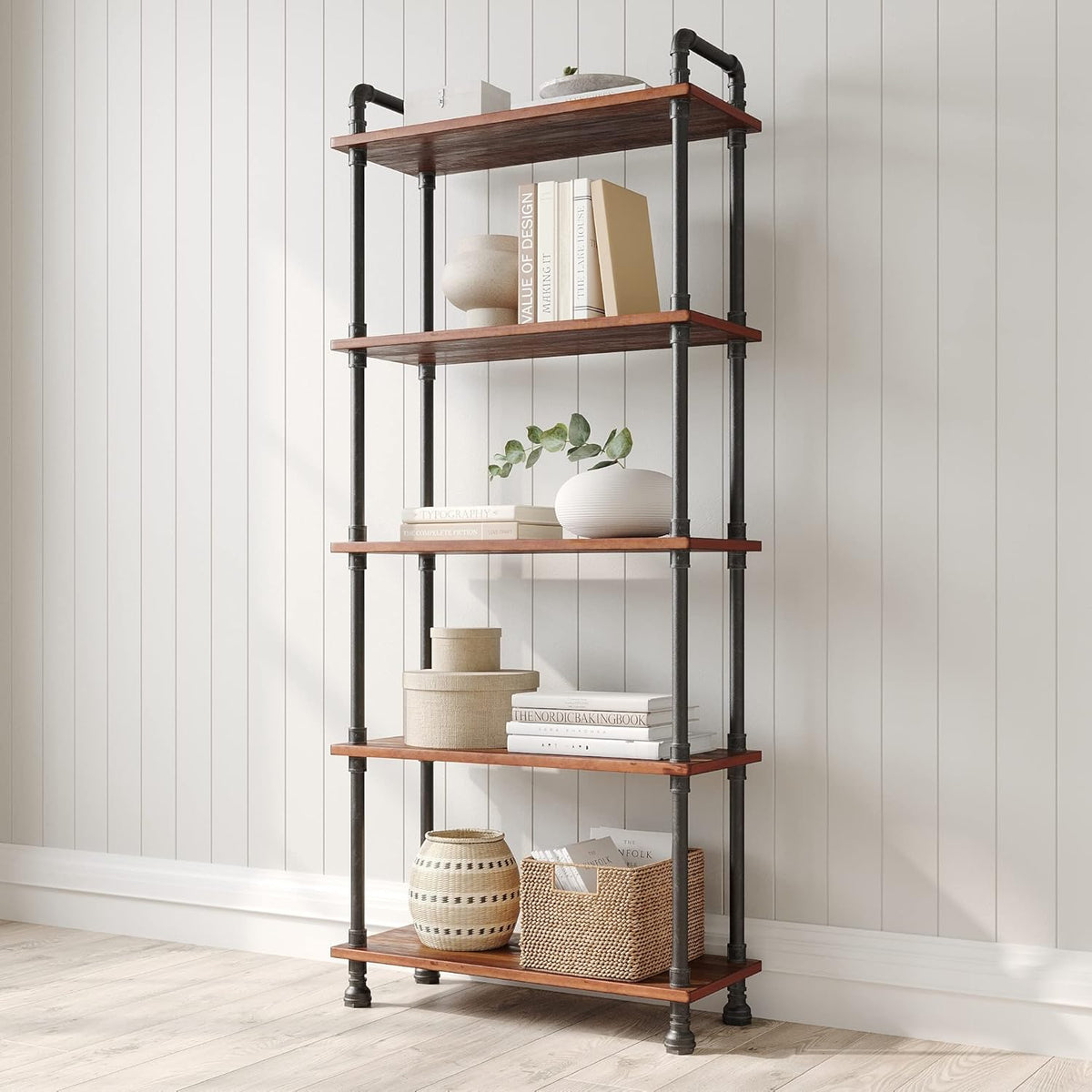 5-Tier Solid Pine Open Wood Bookcase, Brown N9128