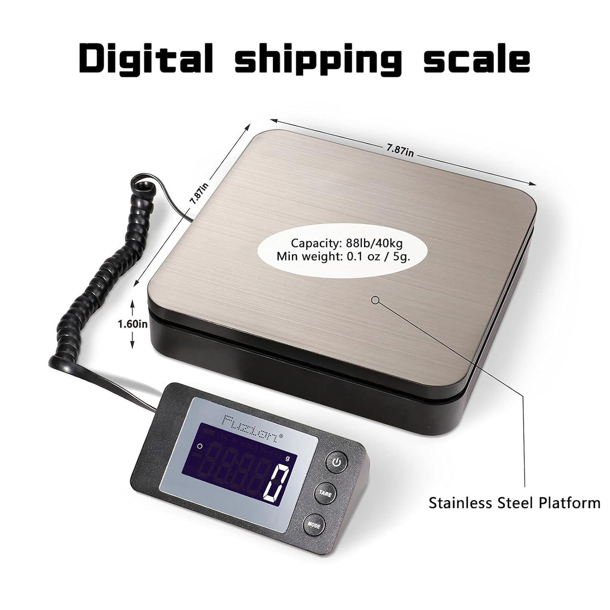 88Lb x 0.1oz Digital Shipping Scale, Stainless Steel Postal Scale with Tare Function, 4 Weighing Modes, Ac Adapter, Pack of 2 O540917