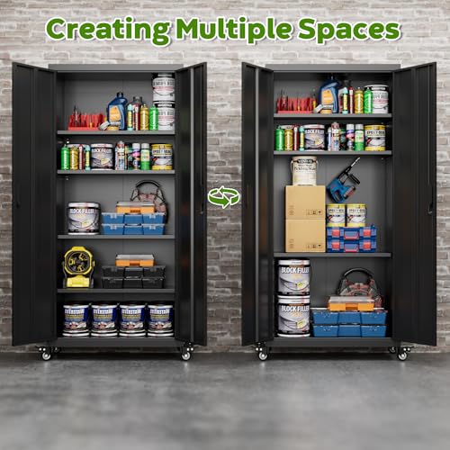 Black Metal Garage Storage Cabinet with 4 Adjustable Shelves U2521