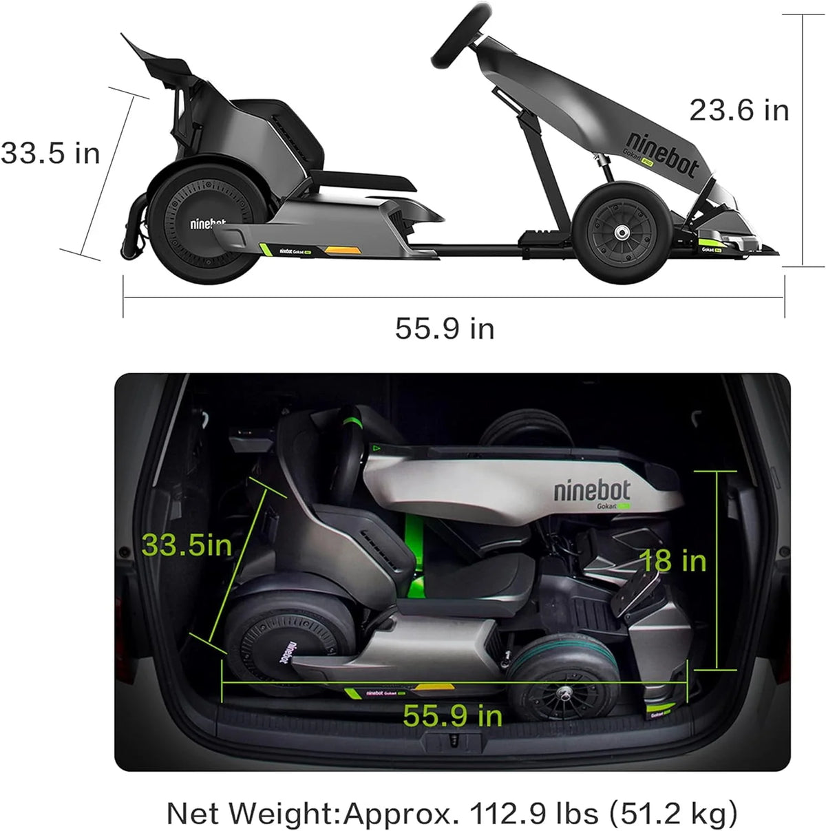 Electric GoKart, 23 Miles Range, 15.5MPH, 220lbs, Black R70382
