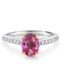 10K Yellow and White Gold Pink Mystic Topaz and White Lab Grown Diamond Engagement Ring (1.48 Cttw, Oval 8X6MM) S1597