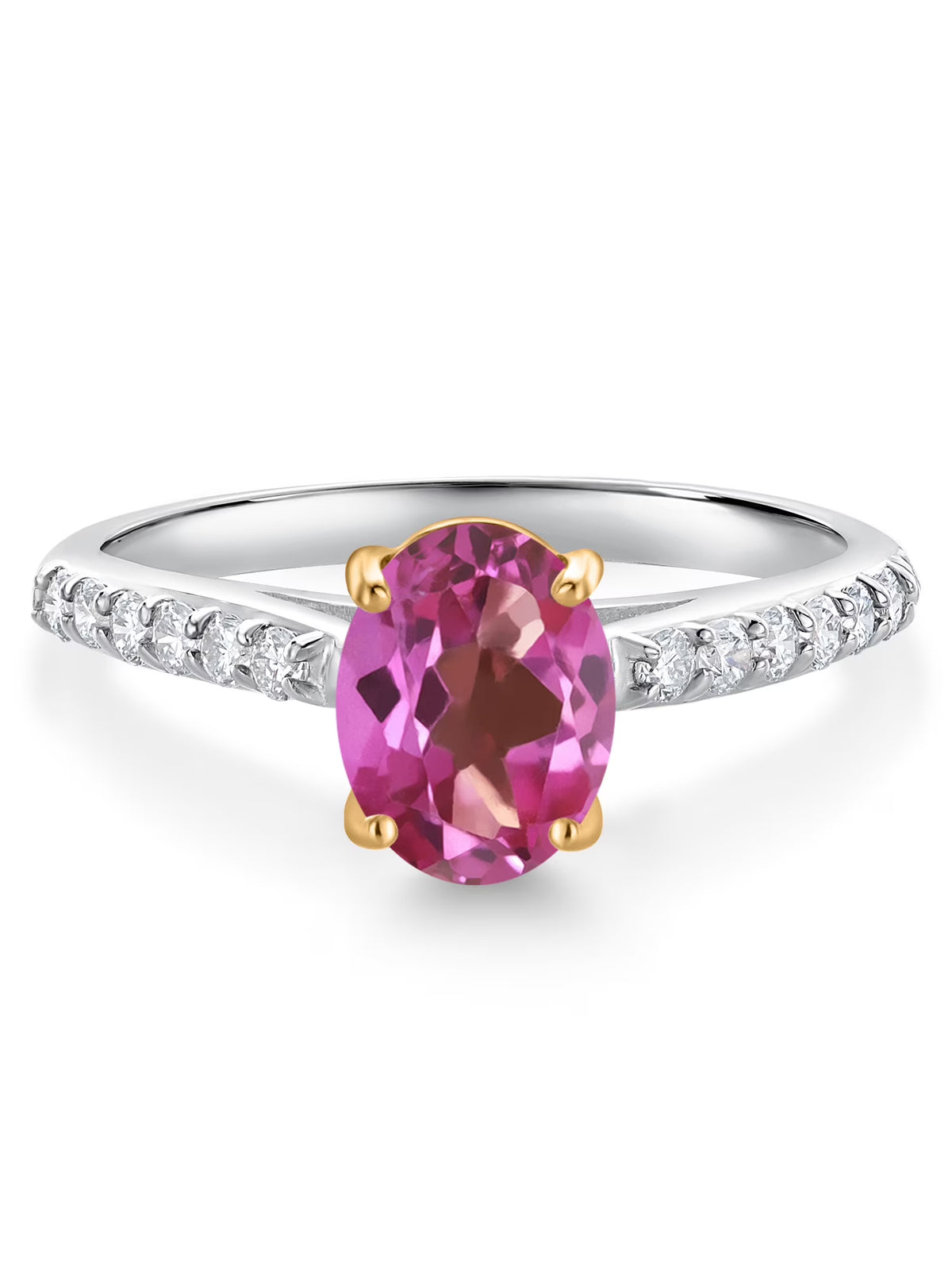10K Yellow and White Gold Pink Mystic Topaz and White Lab Grown Diamond Engagement Ring (1.48 Cttw, Oval 8X6MM) S1597