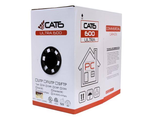 Cat6 Bulk Riser Ethernet Cable, CMR UL Listed Solid Copper UTP, 23 AWG 1000ft Orange L322214