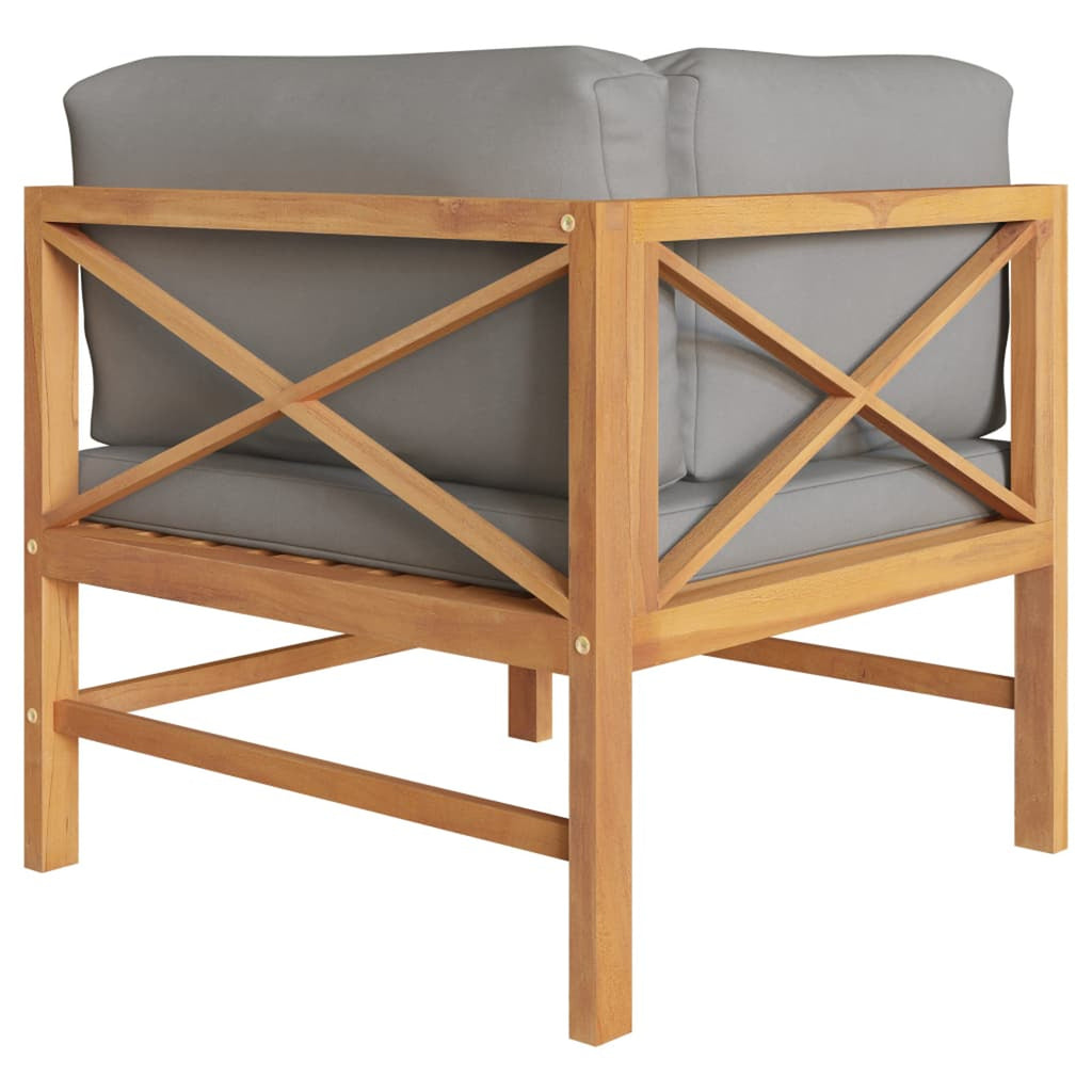 2-Seater Teak Wood Corner Sofa Set with Dark Gray Cushion I1572